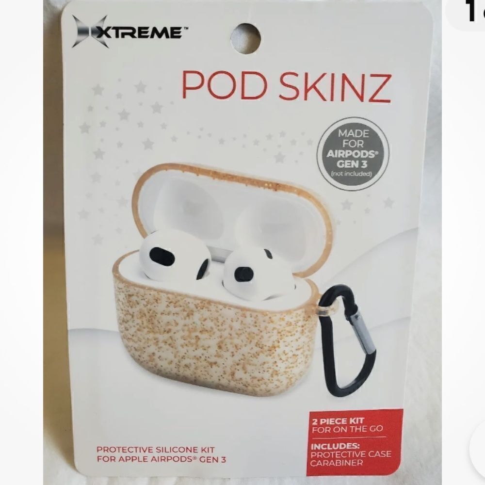 NEW Xtreame Tech Pod Skin Protective Silicone Kit Apple AirPods Pro GOLD GLITTER